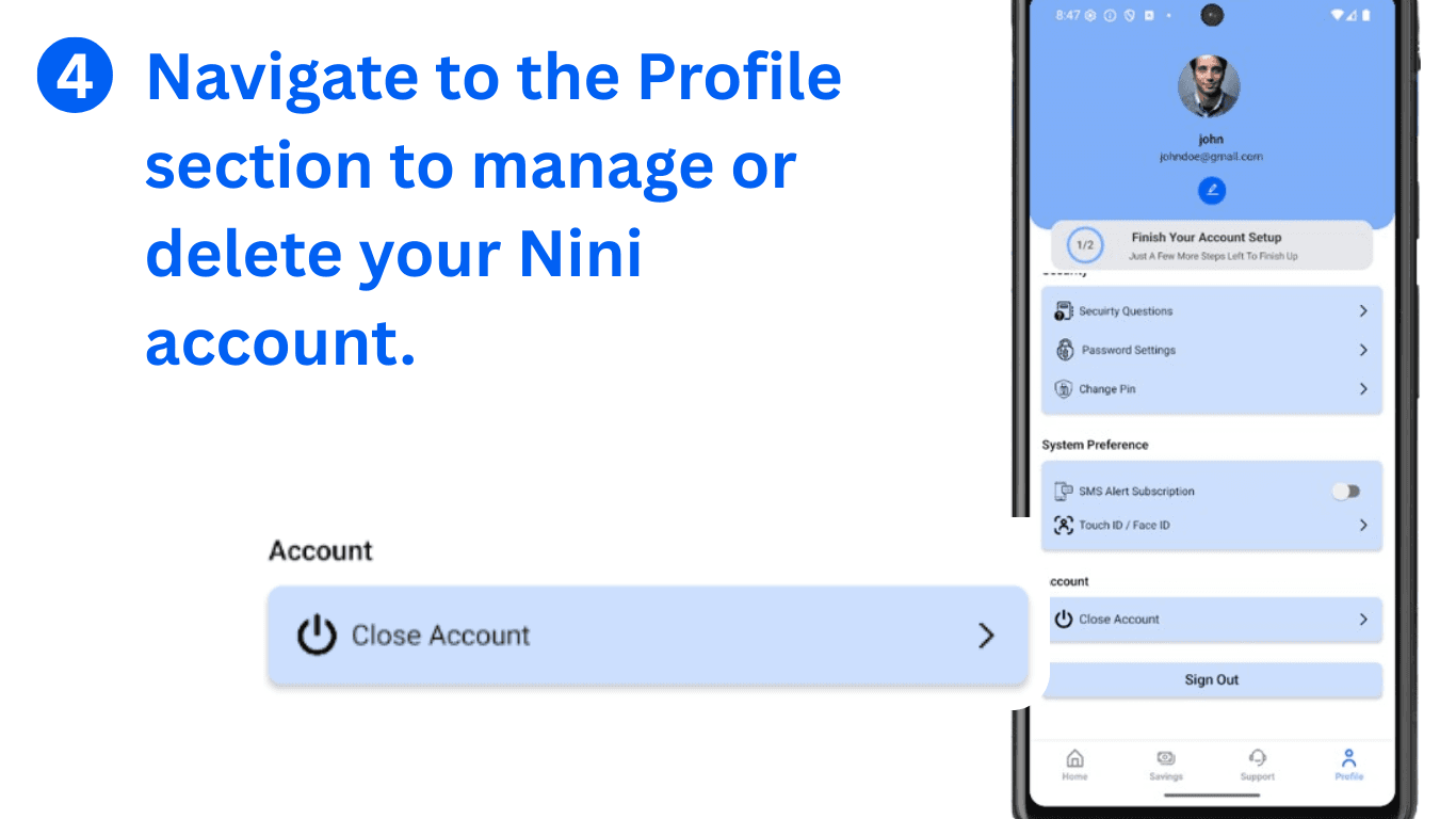 Step 4: Select delete account